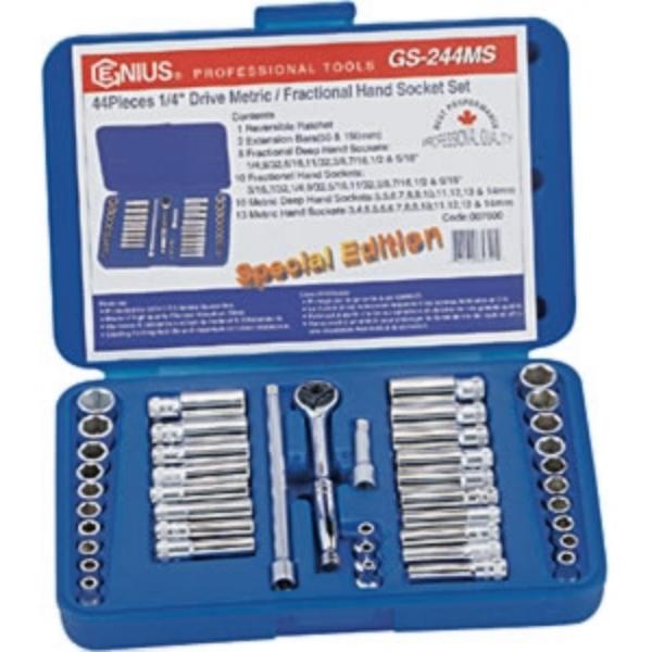 Genius 1/4Dr Metric/Fractional 6pt Socket Set GS244MS